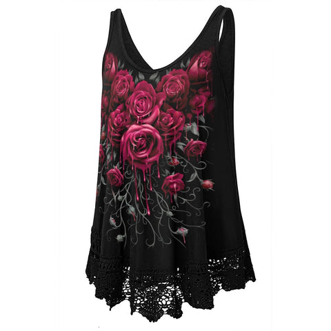 Sonicelife Plus Size 5XL Rose Floral PrintVest  Women Tank Tops Fashion Sleeveless Ladies T-Shirts Casual Summer for Female Streetwear D30