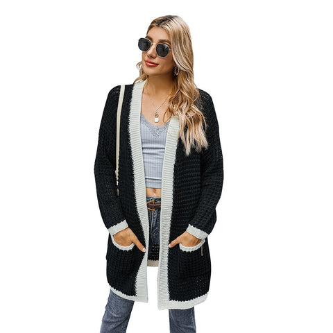 Sonicelife Sale Women Stitching Cardigan Jacket Patchwork Knitted Coat With Pocket Long Sleeve Soft Long Female Sweaters Casual Outwear D30