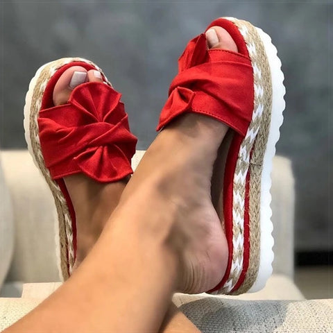 Sonicelife Back to school outfit Sonicelife  Women Slippers Fashion Wedges Heels Summer Slippers Bow-Knot Women Flip Flips With Heels Sandals Summer Shoes Women Slides