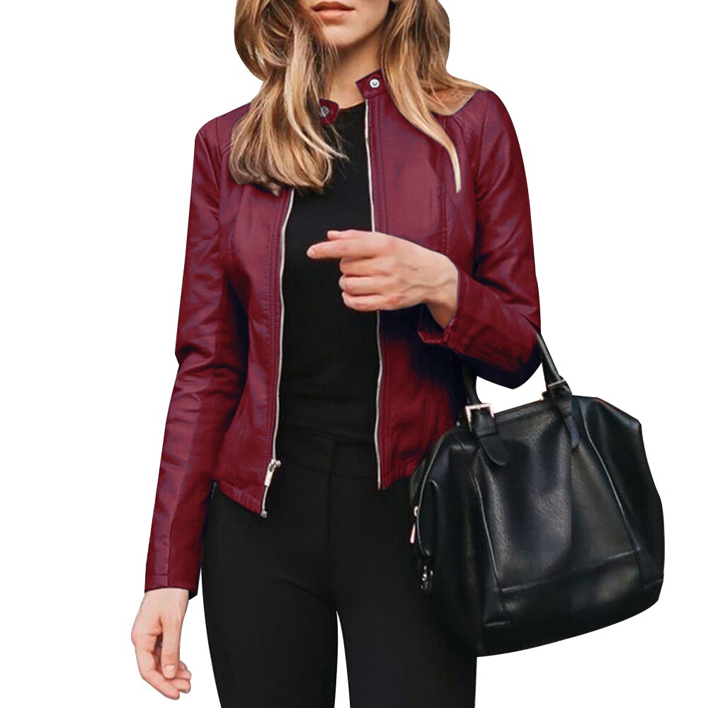 Sonicelife Elegant Zipper Leather Blazer for Women Business Work Fashion Long Sleeve Jacket Slim Suit Office Ladies Coat Autumn Streetwear