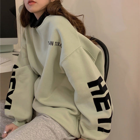 Sonicelife Oversized Vintage Letter Print Crewneck Sweatshirts Women 2024 New Fashion Clothes Long Sleeve Hoodies Harajuku Loose Sweetshirt