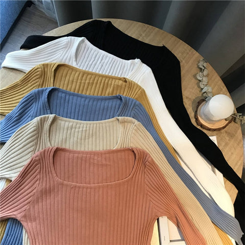 Christmas Gift 2023 casual autumn winter slim Sweater pullovers women long sleeve basic knit top female casual o-neck basic ribbed sweater