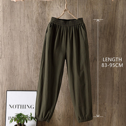 Sonicelife Casual Style Cotton Linen Pants Women 2024 Spring Summer New Elastic Waist Solid Basic Retro Loose Women's Harem Pants Trousers