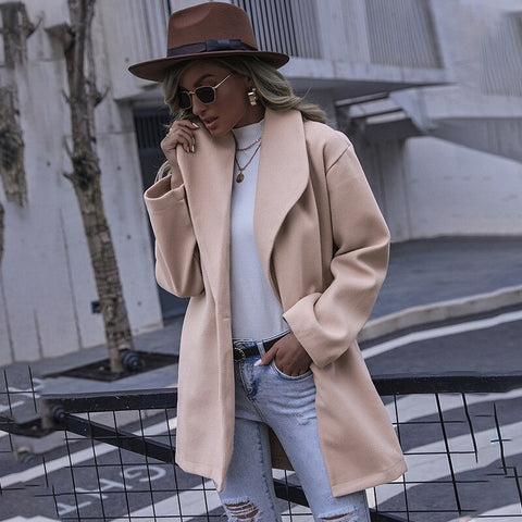 Sonicelife Autumn Winter Fashion Woolen Coat Jacket Women 2024 New Casual Medium Long Single Button Chic Overcoat Female