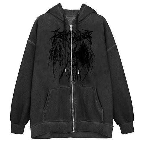 Sonicelife  Y2K Rhinestone Skeleton Sweatshirt Women Grunge Goth Hoodie Winter Harajuku Long Sleeve Zip Up Streetwear Oversized Jacket New