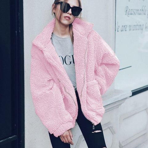 Sonicelife Elegant Faux Fur Coat Women 2024 Autumn Winter Thick Warm Soft Fleece Jacket Female Pocket Zipper Overcoat Bear Teddy Coat 3XL