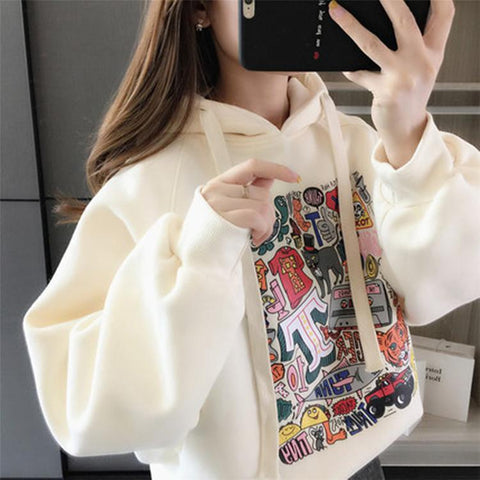 Sonicelife Fashion Women Hoodie Sweatshirt 2024 Korean Style Loose Veste Woman Streetwear Cartoon Print Jacket Hoody Coats Hoodies Femmes