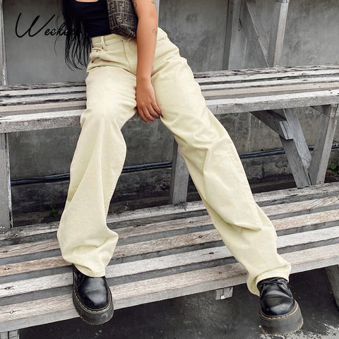 Weekeep Harajuku Fashion Brown Jeans High Waisted Loose Korean Slim Straight Denim Pants Women Streetwear Vintage Wide Leg Pants