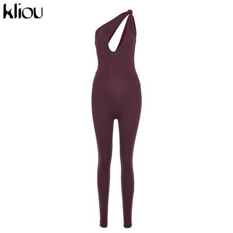 Kliou One Shoulder  Cut Out Rompers Womens Jumpsuit 2023 Streetwear Solid Backless Active Wear Skinny Slim Jumpsuits Summer