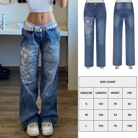 Sonicelife  Sifreyr Butterfly Print Baggy Jeans Women Autumn Low Waist Denim Flare Pants Harajuku Streetwear Vintage Y2k Fairy Grunge Jeans