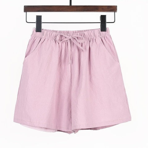 High Waist Shorts Woman Summer Loose Casual Solid Drawstring Cotton Linen Shorts for Girls Women's Short Pants Streetwear