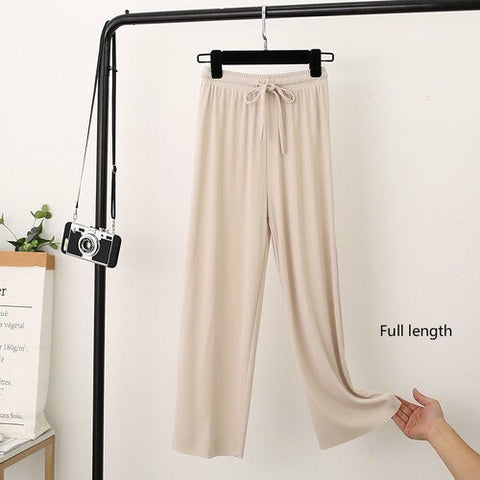 Sonicelife Wide Leg Pants Soft Comfort Casual Korean Style High Waisted Trousers Female Slacks Women's Ice Silk Straight Pants Streetwear