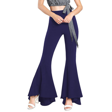 Sonicelife  Women Solid Casual Flare Pants Black High Waist Loose Long Trousers Navy Blue 2023 Fashion Lady Pleated Elastic Pants
