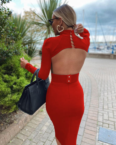Ocstrade Bandage Dress Women 2023 New Arrival Long Sleeve Party Dress  Backless White Red Black Bodycon Dress Club Outfits