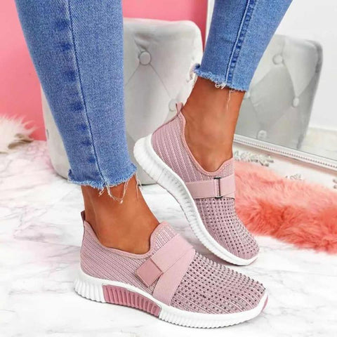 Back to school outfit Sonicelife  Sneakers Women Shoes Spring Female Shoes Crystal Solid Mesh Sneakers Flats Fashion Ladies Sport Shoes Light Vulcanized Shoes