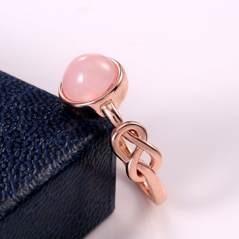 Romantic Rose Gold Color Ring Women Solitaire Pink Stone Princess Party Finger Accessories Fashion Jewelry Ring Cute Gift