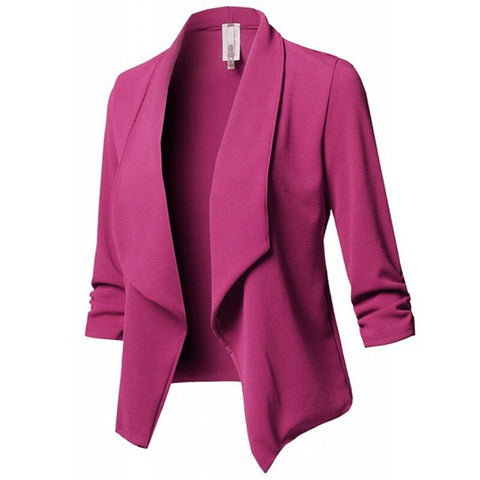 Women Office Lady Work Blazer Long Sleeve Solid Slim Business Coat All-match Pleated Autumn Winter Formal Female Vintage Jacket