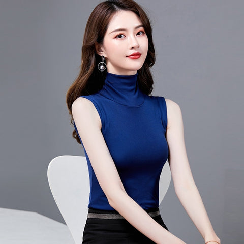 Christmas Gift Summer Tops For Women 2021 Turtleneck Basic Sleeveless Lace Tank Tops Women Female Top Plus Size Korean Tee Black White Blue