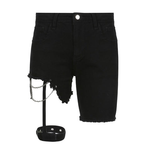Sonicelife Casual Skinny High Waist Short Jeans Hollow Out Vintage Leg Ring Denim Shorts 2022 Summer Fashion Streetwear Short Pants