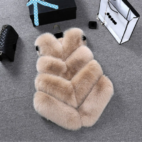 Sonicelife Women Faux Fox Fur Vest 2024 Winter Fake Fur Jacket Sleeveless Solid Color Short Artificial Fur Coat Oversized Warm Vest Female