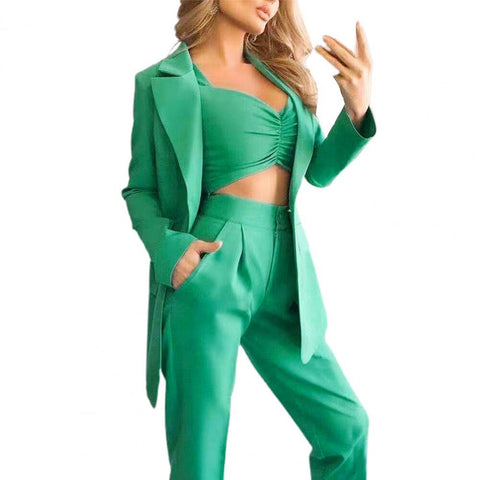 3 Piece Sets Elegant Women Blazer Suit  Turn-down Collar Office Long Sleeve Blazer+Vest Top+Long Pant Formal Women Clothing