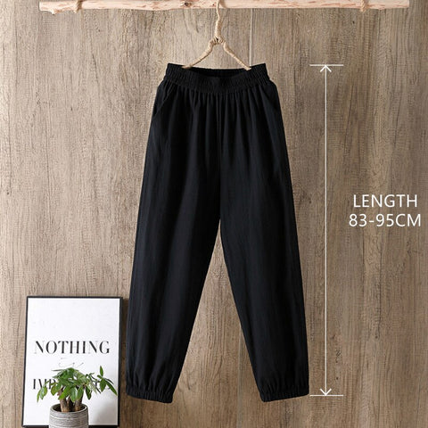 Sonicelife Casual Style Cotton Linen Pants Women 2024 Spring Summer New Elastic Waist Solid Basic Retro Loose Women's Harem Pants Trousers