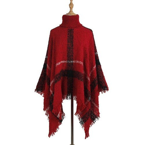 Sonicelife Poncho Sweater Women Fringed Stripe Knit Pullover Sweaters Cape Coat  High Collar Vintage Shawl Scarf Panchos Female Winter