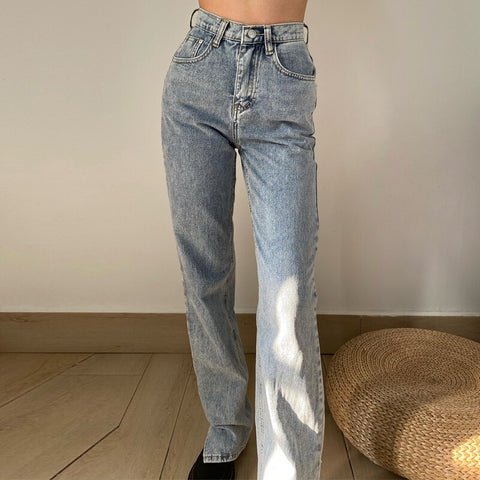 Toppies 2021 Woman Long Jeans 115 cm High Waist Overlength Jeans Side Split Denim Pants Female Trousers