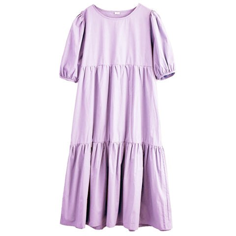 Sonicelife Toppies White Cotton Puff Sleeve Dress Woman Summer Midi Dress Short Sleeve Cascading Ruffles Blouses Dress