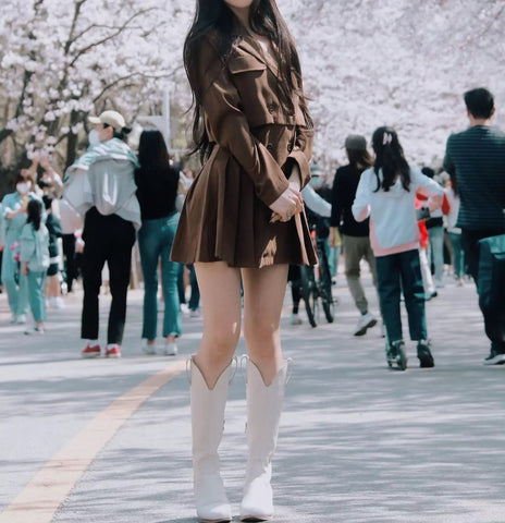 Sonicelife Korean Fashion Cinched Waist Double Breasted Blazer Dress Mini Dress (Camel)