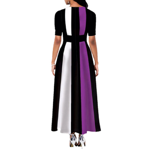 Sonicelife Ladies Fashion Half Sleeve Dress Women Elegant Round Collar Geometric Printing Splicing Temperament Maxi Dress For Ball Party