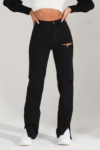 Sonicelife Woman jeans  Distressed Ankle Slits Micro Flare Jeans