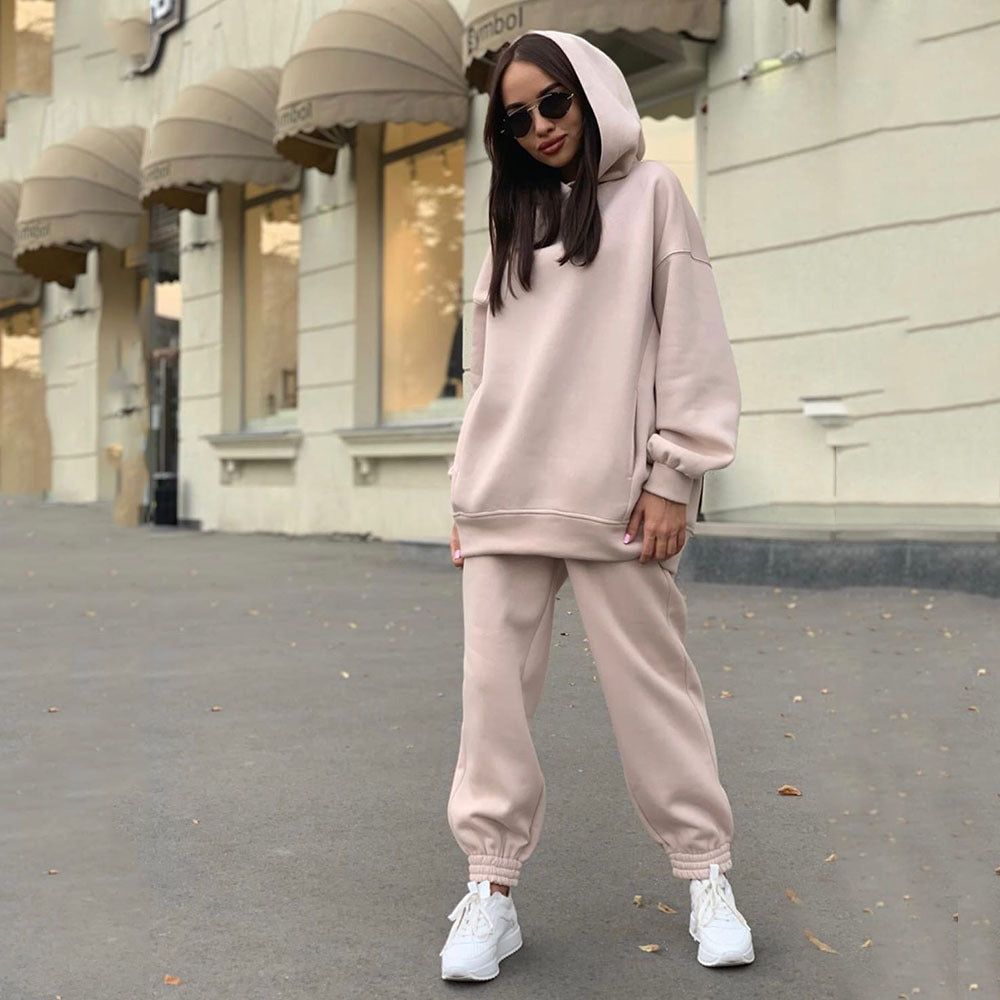 Sonicelife 2024 Women Hoodies and Sweatpants White Tracksuits Female Two Piece Set Solid Color Pullovers Jacket Lounge Wear Casual