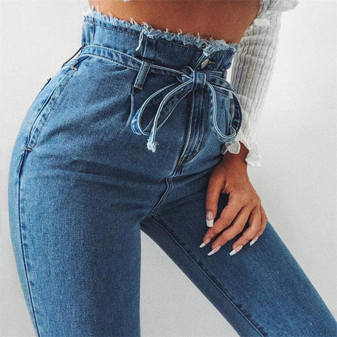 Sonicelife Woman jeans  High-waisted Frayed tie Jeans