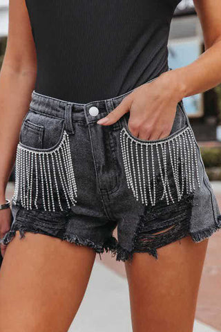 Sonicelife Woman jeans  Fringed Chain Denim Cutout Shorts