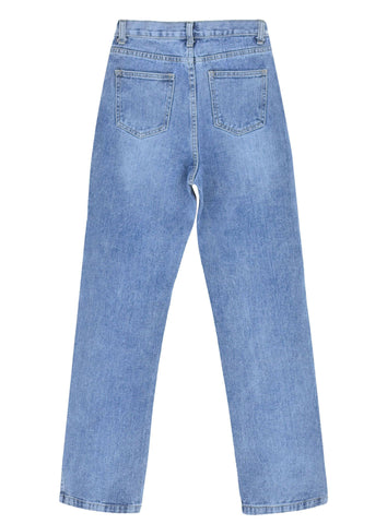 Sonicelife Woman jeans  Distressed Ankle Slits Micro Flare Jeans