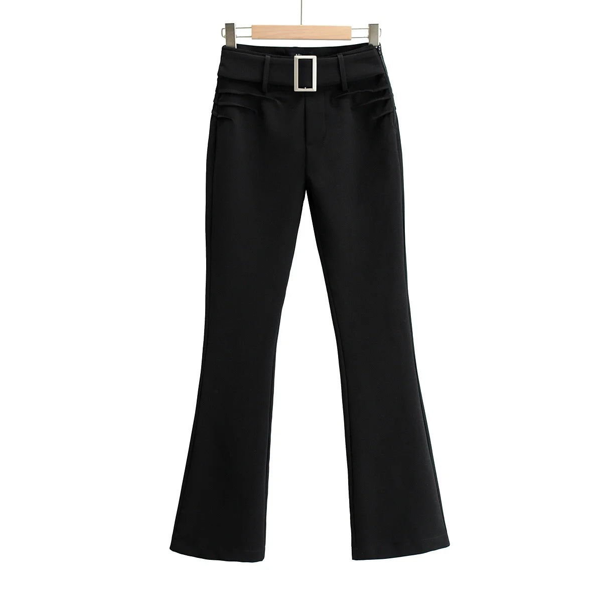 Sonicelife 2024 New Fashion Woman Bottom Elegant Buckle Belted Flare Leg Pants