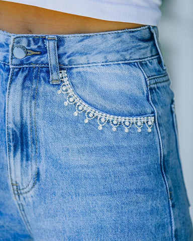 Sonicelife Woman jeans  Pocket Petal Embroidered Loose Washed Jeans