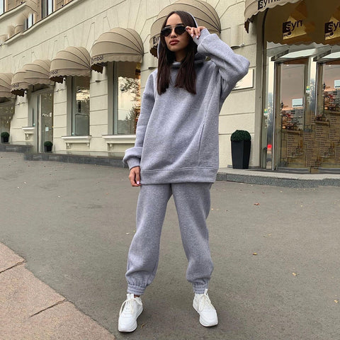 Sonicelife 2024 Women Hoodies and Sweatpants White Tracksuits Female Two Piece Set Solid Color Pullovers Jacket Lounge Wear Casual