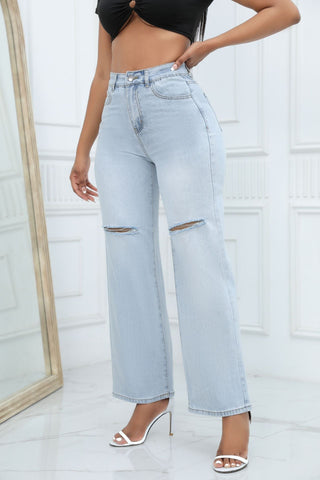 Sonicelife Woman jeans  Ripped mid-rise baggy jeans