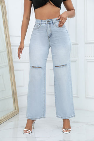 Sonicelife Woman jeans  Ripped mid-rise baggy jeans