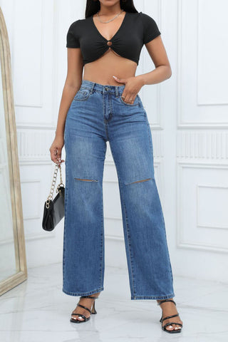 Sonicelife Woman jeans  Ripped mid-rise baggy jeans