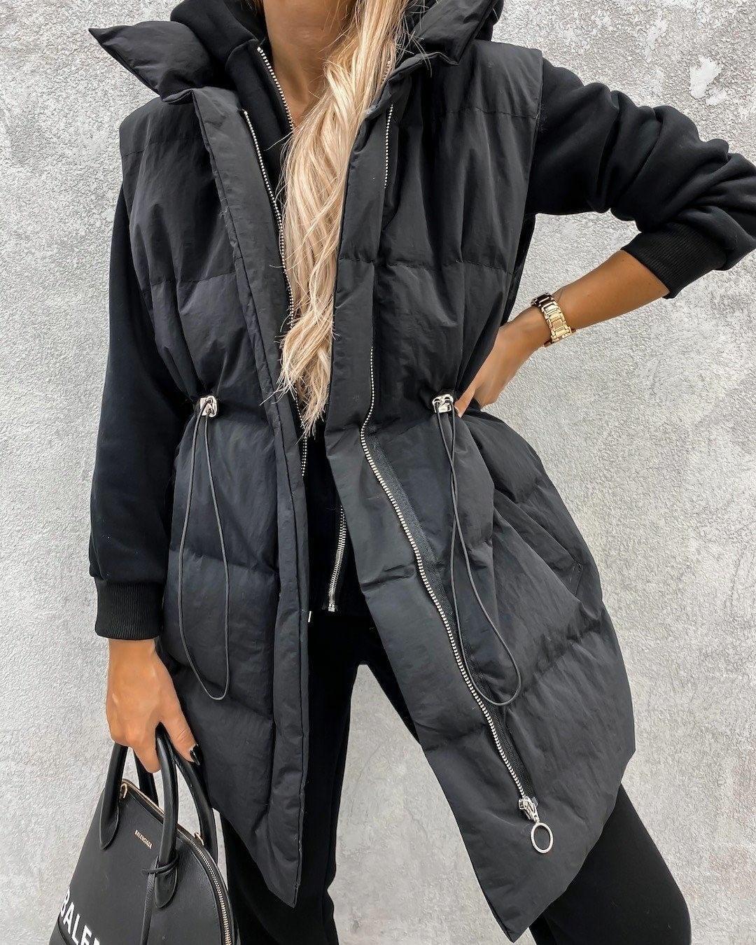 Sonicelife Elegant Fashion Women Solid Sleeveless Coat Hooded Waistcoat Waist Jacket Vest Down Padded Zipper Jacket Outwear Hoodie Gilet