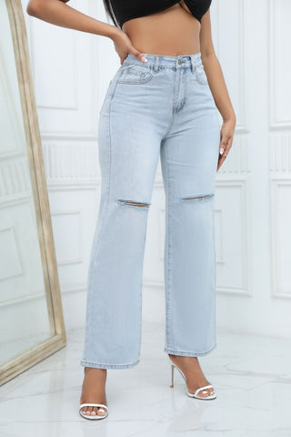 Sonicelife Woman jeans  Ripped mid-rise baggy jeans