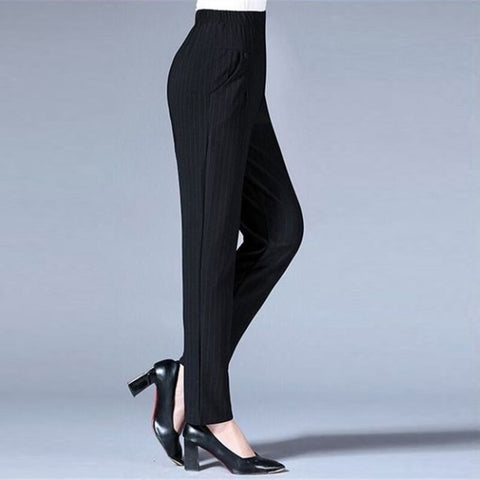 Plus size mother's straight trousers Casual elastic high waist harem pants women Classical pants with stripes loose breathable