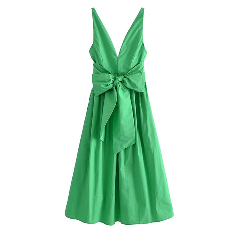 Back to school outfit Sonicelife summer dresses for women 2022  Woman Sweet Pink V Neck Dress Summer Casual Backless Beach Long Dresses Ladies Cute Bow Sleeveless Dress