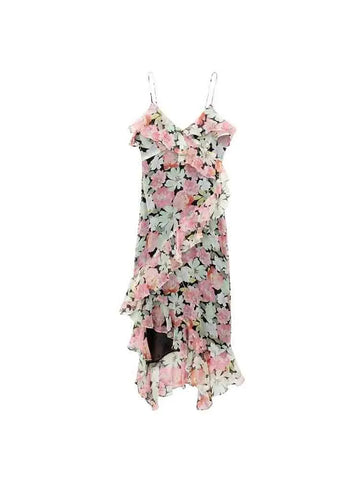 Sonicelife   Elegant Floral Printed Women's Irregular Midi Dress Sexy Backless Ruffles Pleat Dresses Robe Fashion Female High Streetwear