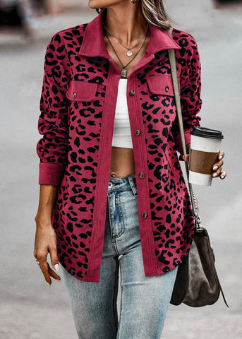 Sonicelife 2024 Autumn New Fall Outfits Leopard Jacket Women Vintage Corduroy Jacket Coat Female Overshirt Long Sleeve Winter Fashion Loose Shirt Jackets
