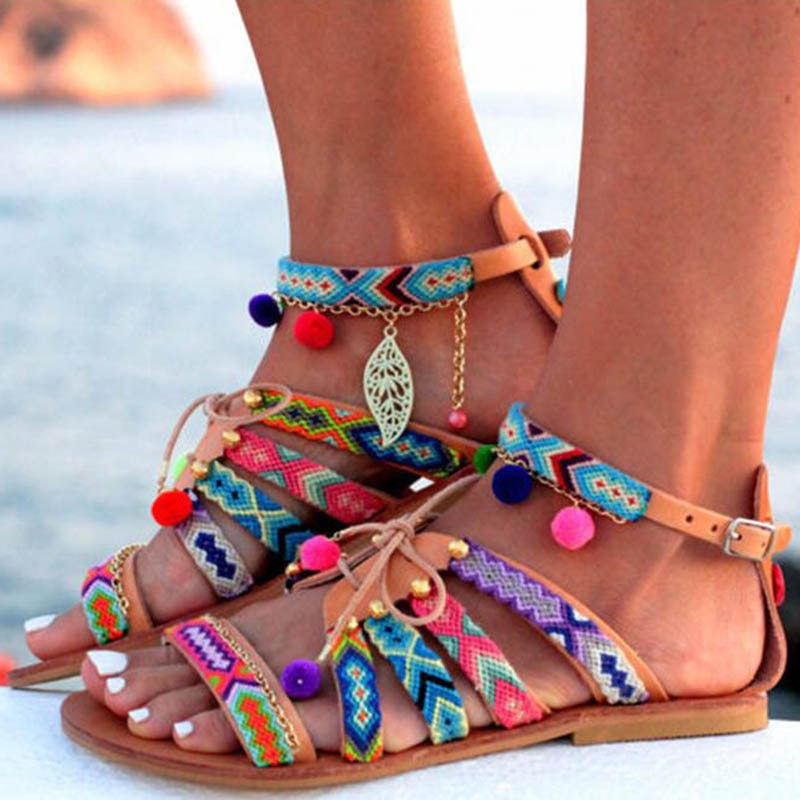 Sonicelife  Women's Sandals Summer Shoes Bohemian Gladiator Leather Sandals Flats Summer Shoes Woman Beach Sandals For Women Sandalia Mujer