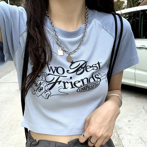 Sonicelife  Y2K Retro Pink Tshirts Korean Streetwear Patchwork Skinny Basic T Shirts Fairy Grunge Graphic Print Tees Top Harajuku